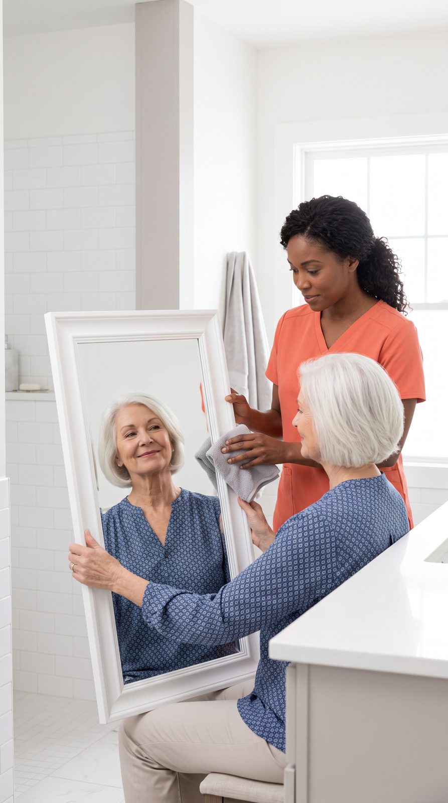 Above Best Care caregiver assisting a client with personal grooming