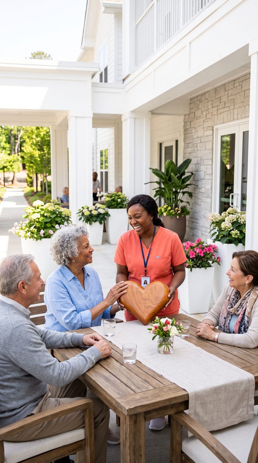Above Best Care caregiver sharing a warm moment with a family outdoors
