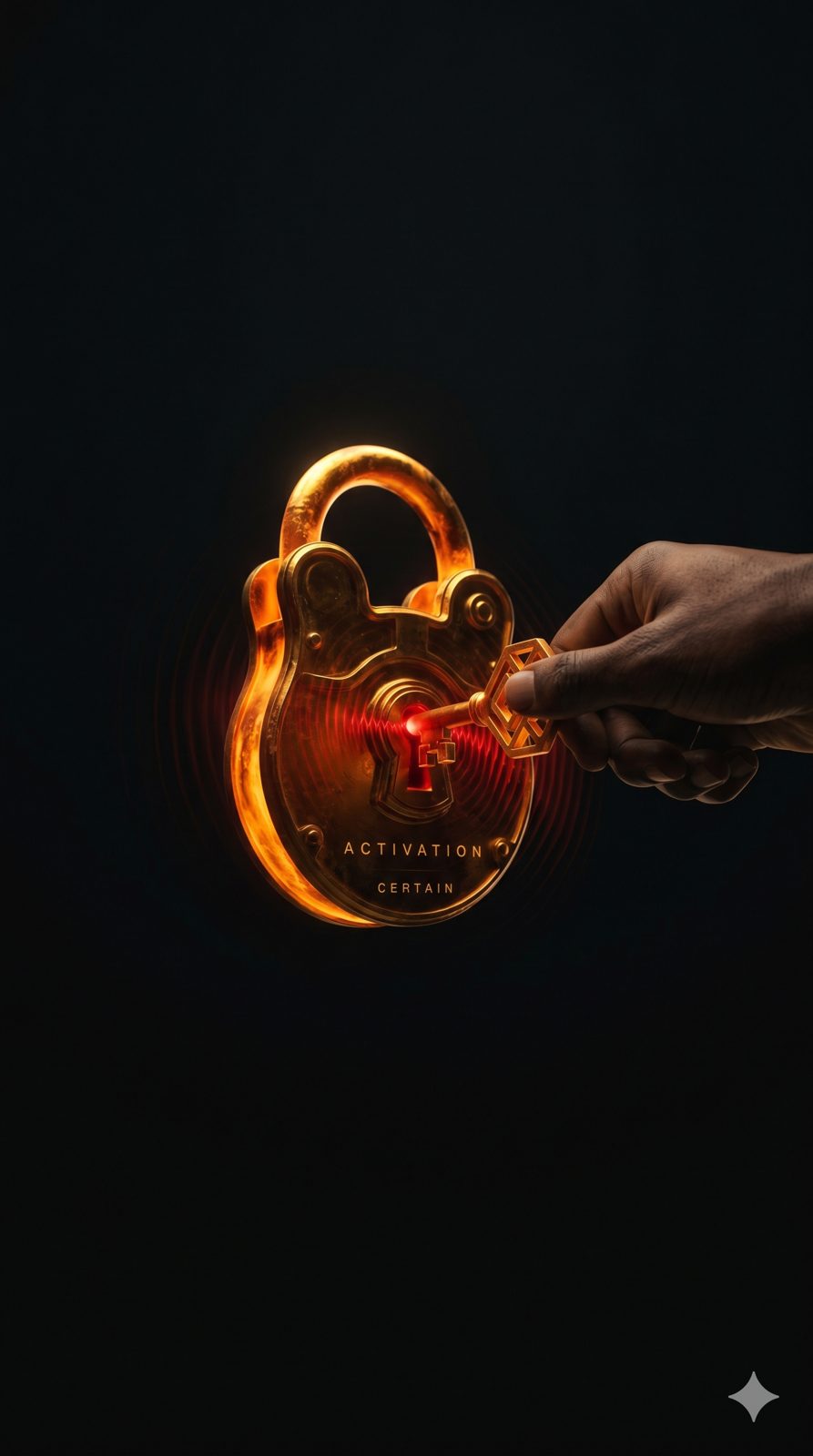 Eklyptix.AI brand image of a dark hand inserting a glowing golden key into an ornate padlock