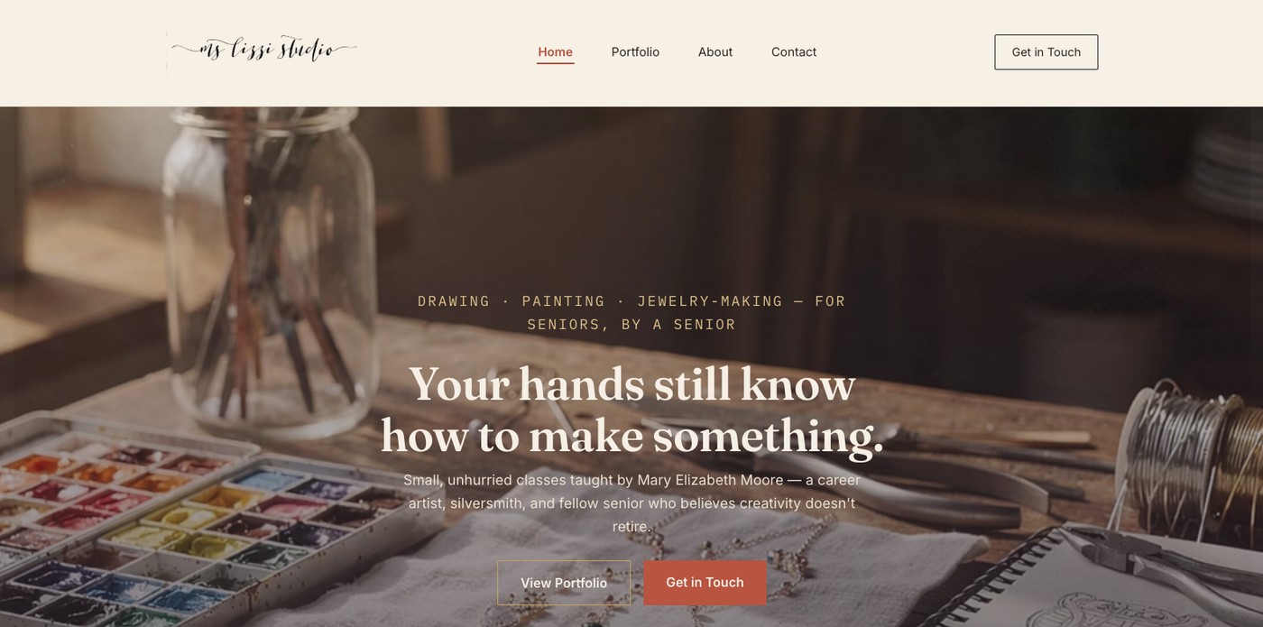 Ms Lizzi Studio homepage screenshot
