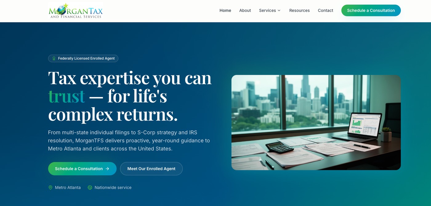 Morgan Tax and Financial Services homepage screenshot